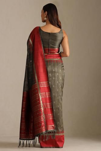 Soch Womens Olive Tussar Woven Design Saree With Zari
