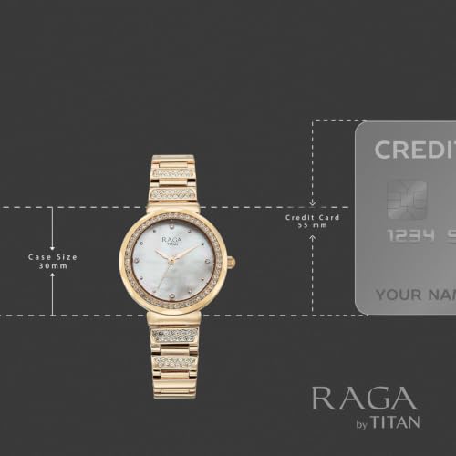 Titan Raga Spotlight 2.0 Quartz Analog 3Hands Display White Mother of Pearl Dial Rose Gold Color Strap Watch for Women - 95419WM01