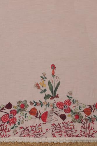 Soch Womens Peach Linen Floral Dress Material With Thread Work