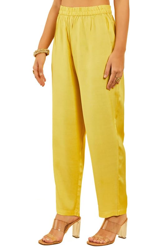 Soch Womens Yellow Chanderi Woven Design Suit Set