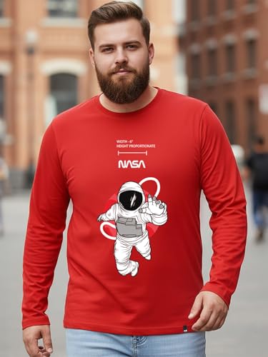 Bewakoof Official NASA Merchandise NASA Men's Graphic Print Regular Fit Full Sleeve Round Neck Cotton Plus Size T-Shirt_694255_Red_4XL