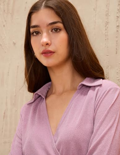U.S. Polo ASSN. Faux Wrap Shimmer Dress (UWAW25DRS217_Pink_M)