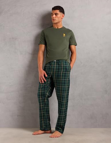 U.S. POLO ASSN.. Mens SS004 Solid Cotton Sleep Sets(SS004-PL_Olive/ Green_M)