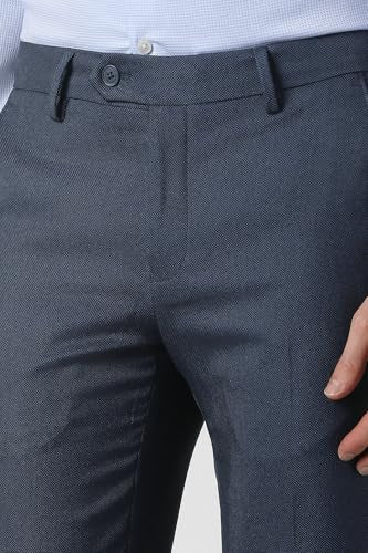 Men Navy Textured Trousers