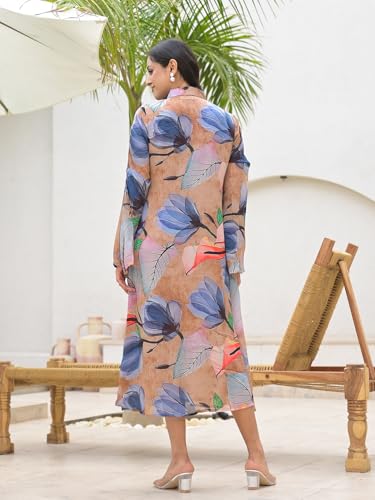 Divena Brown Digital Printed Chinon Kaftan Dress
