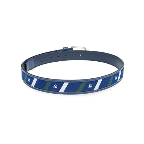 United Colors of Benetton Men's Belt Cyralis - Navy | Webbing Hybrid | Brushed Nickel Pin Buckle | 3.5Cm Width | Size - S 80Cm