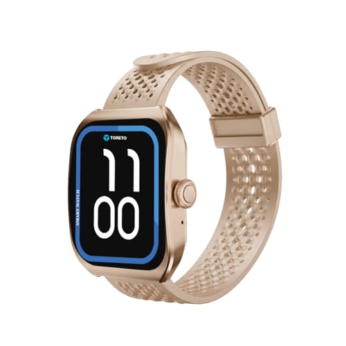 Toreto Eclipz Arc Smartwatch with 1.81" IPS Display, Bluetooth Calling, IP67 Water Resistance, 22mm Silicone Strap, 12-Day Battery, iOS & Android Compatible (Champagne Gold)