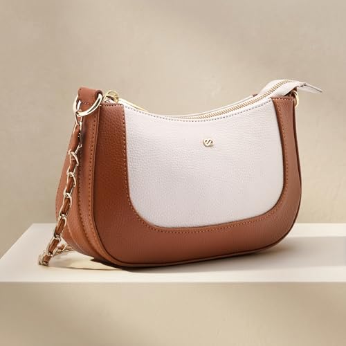 Symbol Premium Women's Sling Bag crafted from Imported PU | Stylish Handbag | Ladies Purse (SP-SS25-CARL-BAG-07_Tan+Cream_Free Size)