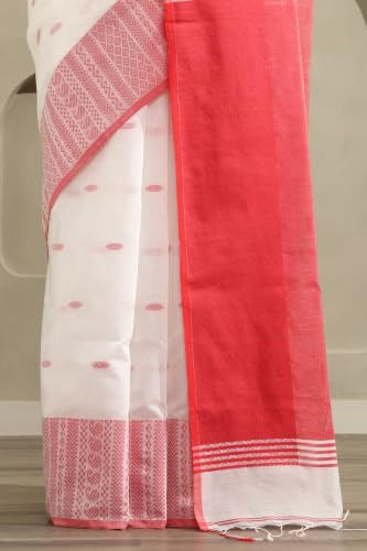 Soch Womens Red Cotton Jamdani Woven Saree