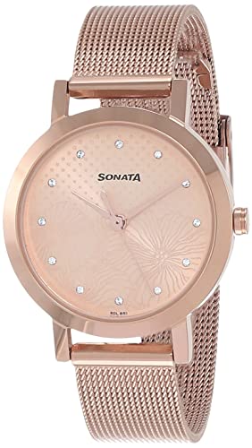 Sonata Linnea Quartz Analog Rose Gold Dial Rose Gold Stainless Steel Strap Watch for Women - NR8174WM02
