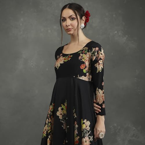 BIBA Women's Silk Chanderi Kurta Sets (CKD10960AW24BLK_Black