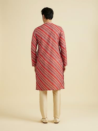 Manyavar Men's Cotton Blend Diagonal Print Kurta Pyjama Set (Orange,M)