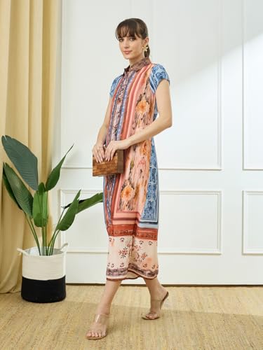 Latin Quarters Women's Rust Cap Sleeves Collar Neck Casual Printed Dress_S