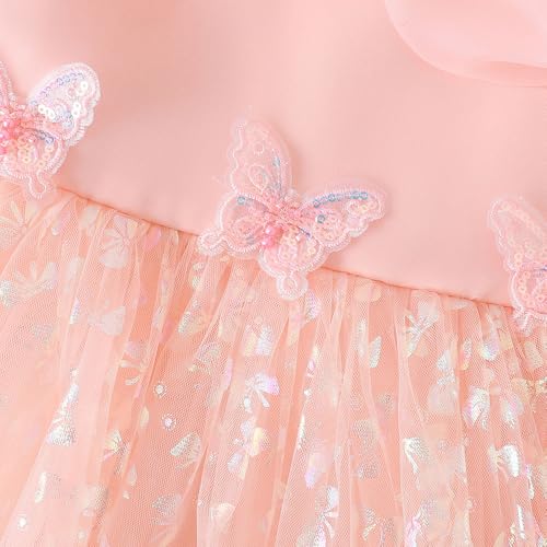 Hopscotch Girls Peach Short Sleeves Butterfly Applique Gown for Age (5-6 Years)