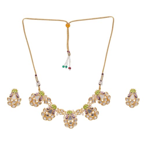 VOYLLA Festive Hues Enamelled Mirror Details Gold Plated Choker Jewellery Set For Women, Jewellery Set For Women, Womens Gift, Gift For Her