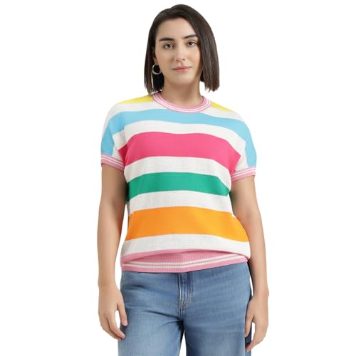 United Colors of Benetton Round Neck Striped Sweater (Size : L) - 26P1KDPW1282I901 Multicolour