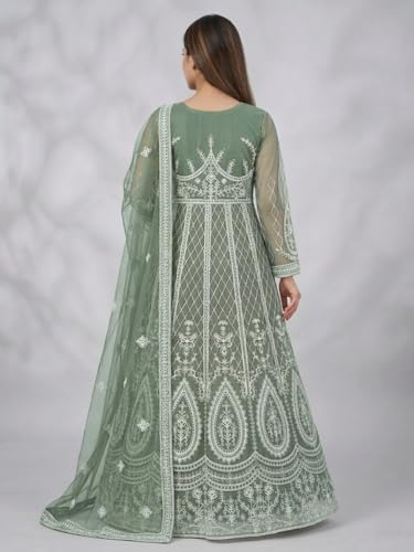 JULEE Women's Net Embroidered Semi-Stitched Gown Bindi Gown Mint-GEM