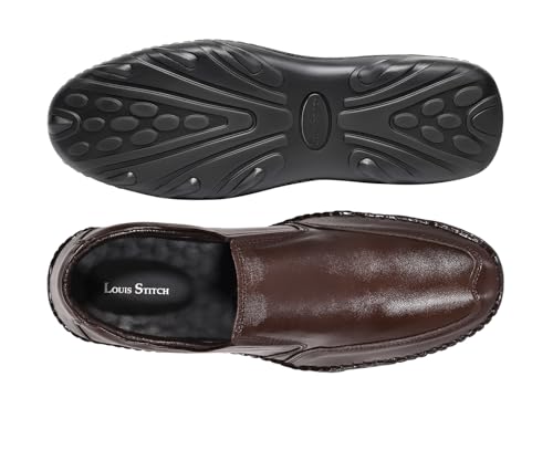 LOUIS STITCH Brunette Brown Genuine Leather Formal Slip On Shoes for Men | Ultra Lightweight and Flexible Rubber Sole Men’s Slipon Loafer Shoes | LSAXSO | UK-9