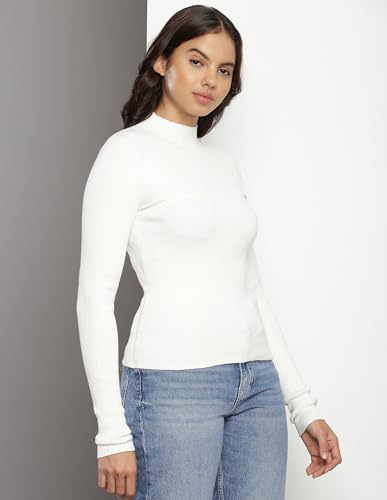 Calvin Klein Cotton Mock Neck Sweater Ivory
