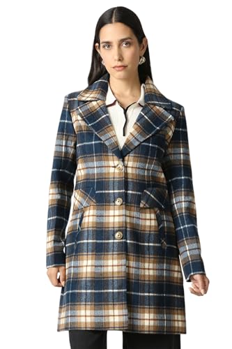Women Navy Check Casual Jacket