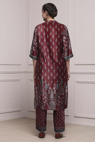 Biba Women Rust Polyester Straight Printed Suit Set_34