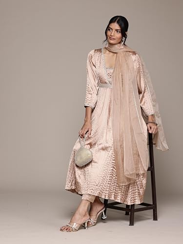 Metallic Delphia Solid Anarkali Kurta With Pant And Dupatta