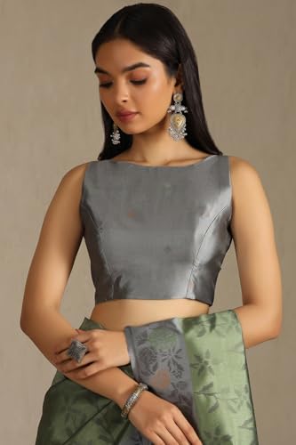 Soch Womens Olive Tussar Floral Print Saree