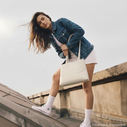 Fastrack GridGlam white Shoulder Bag | Faux-Leather Women’s Handbag | Quilted Shoulder Bag with Dual Zipper Compartments