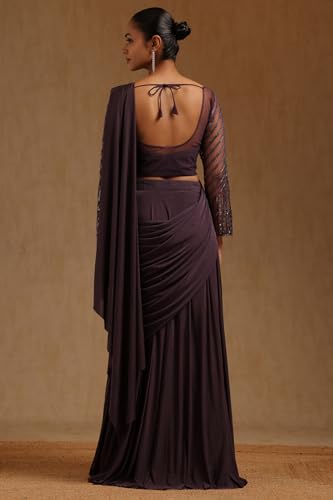 Soch Womens Lavender Spandex Solid Ready To Wear Saree
