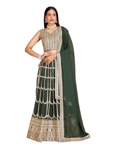 AMOSWAY Women's Designer Thread, Embroidery & Sequence work Lehenga Choli (lahenga stitched and choli unstitched) (RANI)