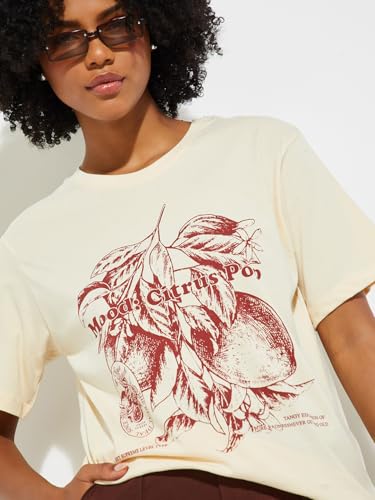 Max URB_N Women Printed Relaxed Fit T-Shirt (Off White_XS)