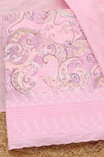 Soch Womens Lavender Cotton Paisley Printed Chikankari Embroidered Dress Material