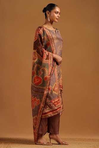 Soch Womens Earth Crepe Botanical Salwar Suit With Mirror & Cutdana
