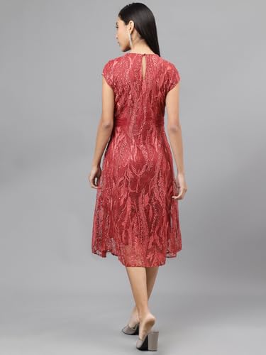 Latin Quarters Women Rose Cap Sleeve V-Neck Women A-Line Dress_M