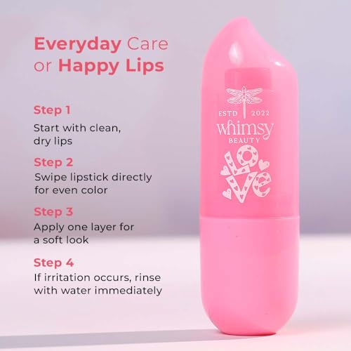 Whimsy Beauty Strawberry Swipe Lipstick for Kids and Pre-Teens | Creamy Lip Colour with Smooth Glide Finish | Long Lasting Moist Look | 4 to 16 Years | Organic, Natural, Chemical Free | 4 gms