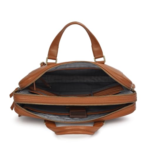 Da Milano Leather Laptop Bag for Men & Women | Laptop Messenger Bag | Ideal for Office Purpose | Fits Upto 15" Laptop - Cognac Brown