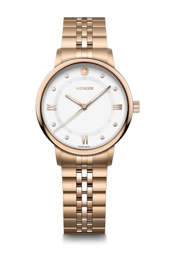 WENGER Urban Donnissima Swiss Made, 35 mm, White Dial, Rose-Gold Stainless Steel Bracelet, Women's Watch - 60.1721.119