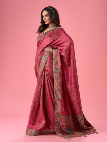 MOHEY Women's Artistic Pink Saree with Blouse Piece (Pink)