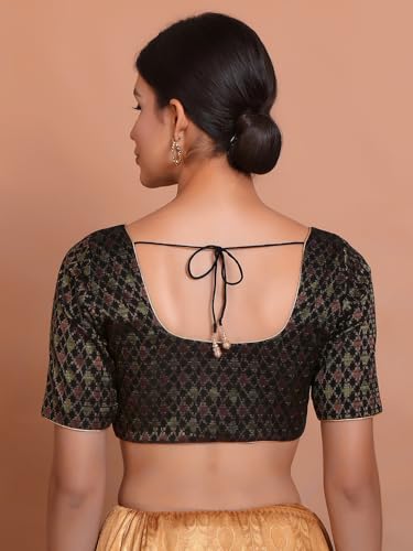 S SALWAR STUDIO Black Brocade Round Neck Readymade Blouse
