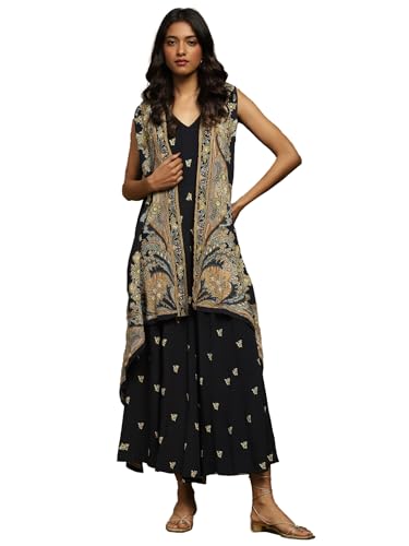Ritu Kumar Black Botanic Print Jumpsuit With Cape