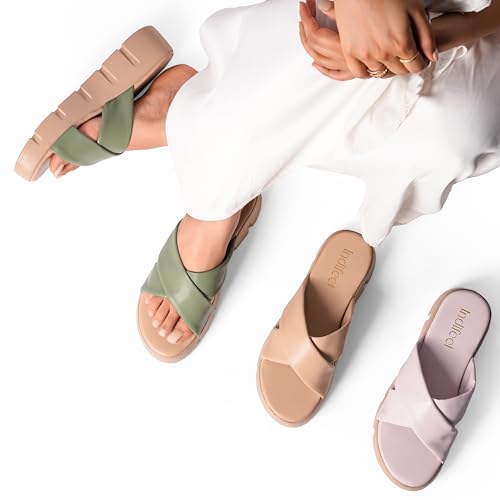 Indifeet Chunky Platform Heels for Women, Olive Green, UK 5
