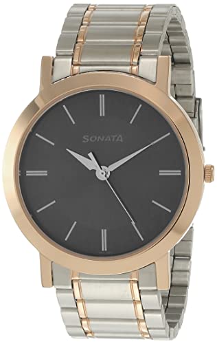 Sonata Beyond Gold Quartz Analog Blue Dial Two Toned Silver and Rose Gold Stainless Steel Strap Watch for Men - NT77108KM02W
