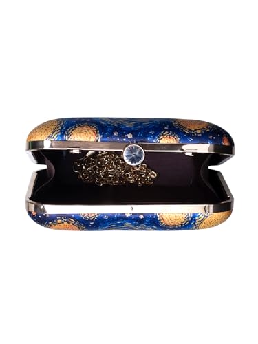 Artklim Blue Star Night Art Printed Golden Strap Quirky Box Clutch for Women - Sling Purse - Valentine’s Day Gift for Girlfriend