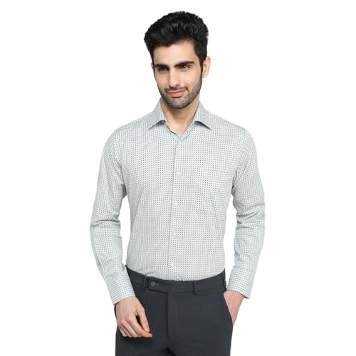 Raymond Men Regular Fit Print Pattern Pure Cotton Cut Away Collar Full Sleeve Formal Shirt White