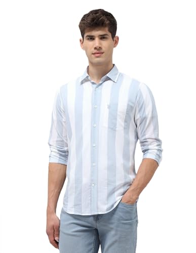 U.S.Polo Association Men's Vertical Striped Regular Fit Shirt (USSHT3377_Teal_42)