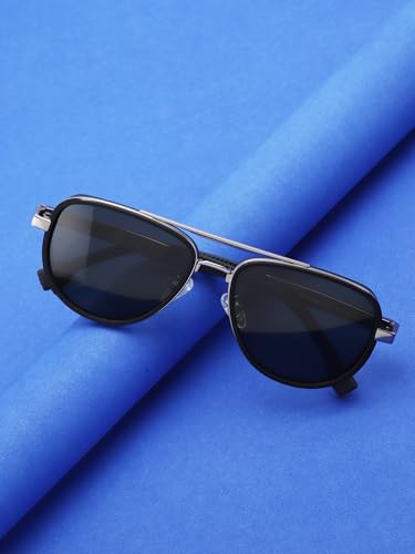 Carlton London Unisex Premium Silver & Black Toned Green UV with Polarised Lens Aviator Sunglass