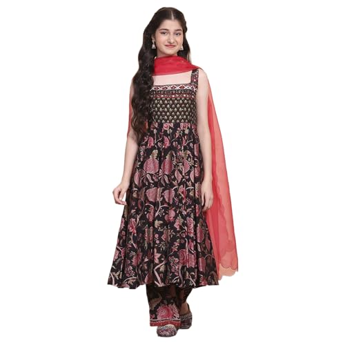 Biba Girl's Viscose Blend Kurta Set (KWSNKIS6406SS25BLK_Black