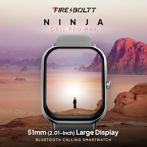 Fire-Boltt Ninja Call Pro Max Bluetooth Calling Smart Watch, 2.01" HD Display, 120+ Sports Modes, Health Suite, AI Voice Assistance, SpO2 & Heart Rate Monitor Smartwatch for Men & Women - Grey