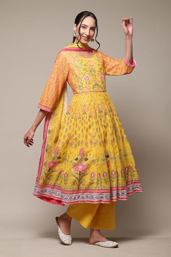 BIBA Women's Cotton Salwar Suite Set (Yellow)