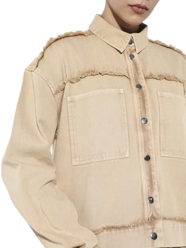 ONLY Women's Self Design Loose Fit Beige Jacket